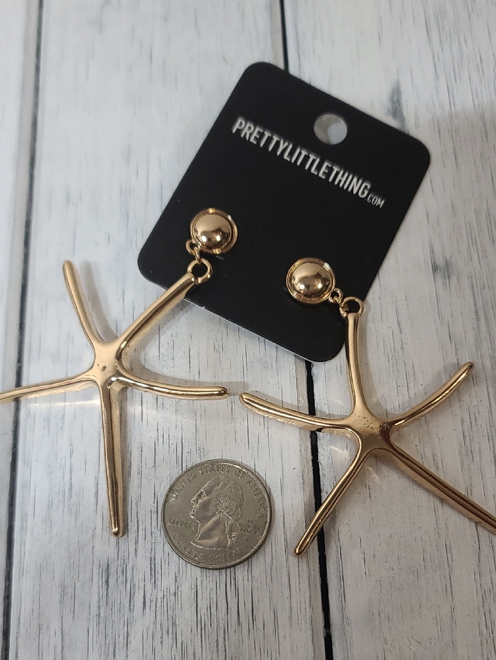 Starfish Drop Stud Gold Tone Earrings - Cruise Vacation Beach STURDY set NWT - Picture 8 of 8